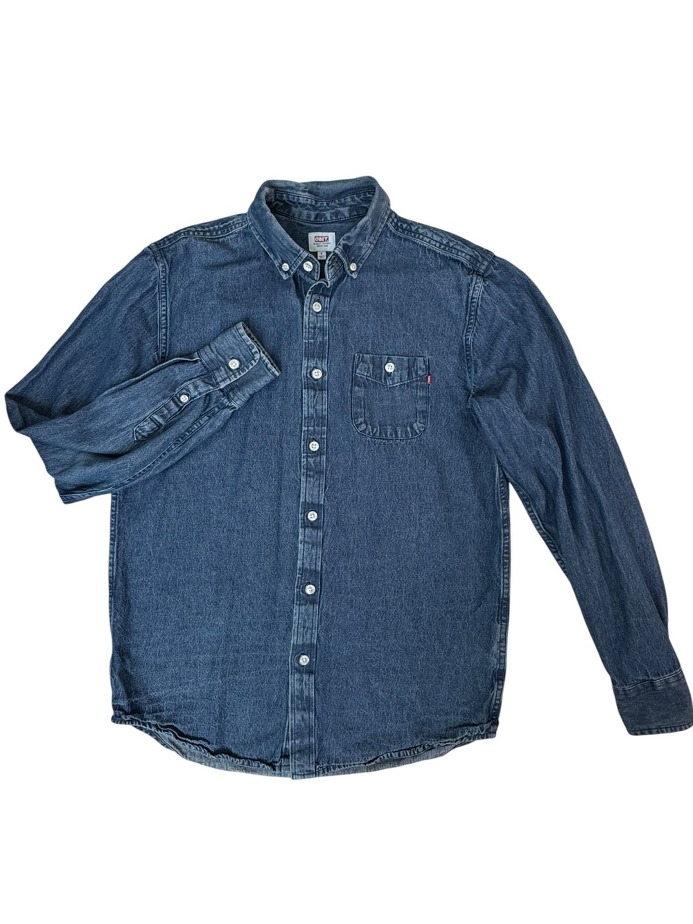 Obey Denim Button Up Shirt Small Blue Chambray Long Sleeve Skate Streetwear